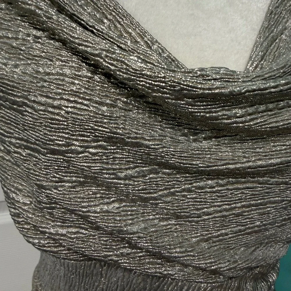 Womens‎ 10 Ruched Dress Silver Sheath Metallic Cowl Neck Cocktail Wedding Guest